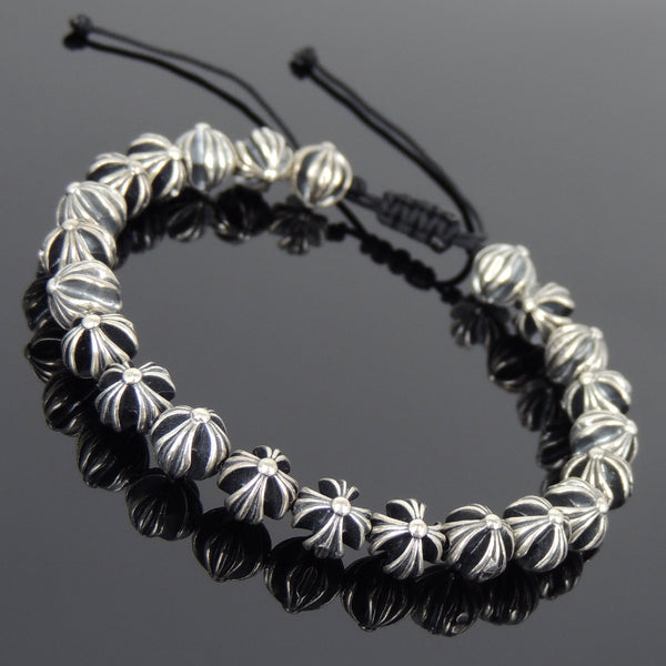 Men's Women Adjustable Braided Bracelet 925 Sterling Silver Cross Beads DiyNotion BR923