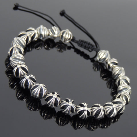 Men's Women Adjustable Braided Bracelet 925 Sterling Silver Cross Beads DiyNotion BR923
