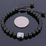 Men's Women Black Obsidian Adjustable Braided Bracelet Tibetan Silver Buddha Head Bead Buddhism DiyNotion T112