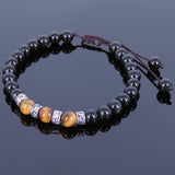 Men's Women Black Obsidian Tiger Eye Adjustable Braided Bracelet Tibetan Silver OM Spacers Buddhism DiyNotion T114
