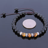 Men's Women Black Obsidian Tiger Eye Adjustable Braided Bracelet Tibetan Silver OM Spacers Buddhism DiyNotion T114
