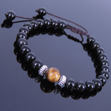 Men's Women Black Obsidian Tiger Eye Adjustable Braided Bracelet Tibetan Silver Spacers Buddhism DiyNotion T115