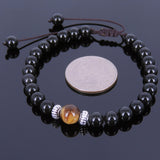 Men's Women Black Obsidian Tiger Eye Adjustable Braided Bracelet Tibetan Silver Spacers Buddhism DiyNotion T115