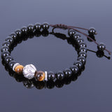 Men's Women Black Obsidian Tiger Eye Adjustable Braided Bracelet Tibetan Silver Lotus Bead Buddhism DiyNotion T116
