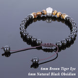Men's Women Black Obsidian Tiger Eye Adjustable Braided Bracelet Tibetan Silver Skull DiyNotion T117