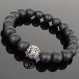 Men Women Matte Black Onyx Sterling Silver Bracelet Dragon Bead DiyNotion Handmade BR924