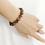 Mens' Women Brown Tiger Eye Sterling Silver Bracelet Dragon Bead DiyNotion Handmade BR926
