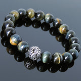 Mens' Women Brown Blue Tiger Eye Sterling Silver Bracelet Dragon Bead DiyNotion Handmade BR928