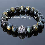 Mens' Women Brown Blue Tiger Eye Sterling Silver Bracelet Dragon Bead DiyNotion Handmade BR928