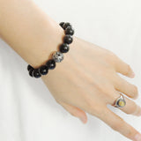 Mens' Women Rainbow Black Obsidian Sterling Silver Bracelet Dragon Bead DiyNotion Handmade BR929