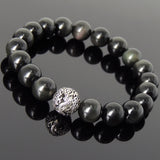 Mens' Women Rainbow Black Obsidian Sterling Silver Bracelet Dragon Bead DiyNotion Handmade BR929