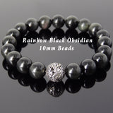 Mens' Women Rainbow Black Obsidian Sterling Silver Bracelet Dragon Bead DiyNotion Handmade BR929