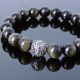 Mens' Women Golden Obsidian Sterling Silver Bracelet Dragon Bead DiyNotion Handmade BR930