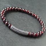 Men's Women Garnet Sterling Silver Bracelet Gemstone 925 Stamp Lucky Charm DiyNotion Handmade BR938