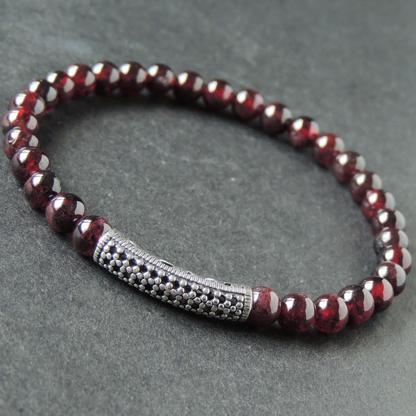 Men's Women Garnet Sterling Silver Bracelet Gemstone 925 Stamp Lucky Charm DiyNotion Handmade BR938