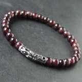 Men's Women Garnet Sterling Silver Bracelet Gemstone Lotus Charm DiyNotion Handmade BR939