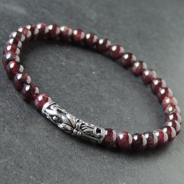 Men's Women Garnet Sterling Silver Bracelet Gemstone Lotus Charm DiyNotion Handmade BR939