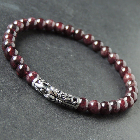 Men's Women Garnet Sterling Silver Bracelet Gemstone Lotus Charm DiyNotion Handmade BR939