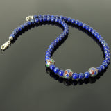 Men's Women Lapis Lazuli Necklace with 925 Sterling Silver Hand-painted Beads Gemstone DiyNoion Handmade NK131