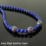 Men's Women Lapis Lazuli Necklace with 925 Sterling Silver Hand-painted Beads Gemstone DiyNoion Handmade NK131