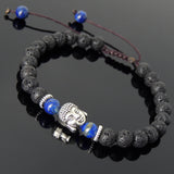 Men's Women Lava Rock Lapis Adjustable Braided Bracelet Tibetan Silver Sakyamuni Buddha Head Bead Buddhism DiyNotion T213
