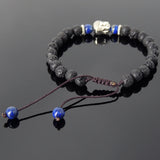 Men's Women Lava Rock Lapis Adjustable Braided Bracelet Tibetan Silver Sakyamuni Buddha Head Bead Buddhism DiyNotion T213