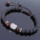 Men's Women Lava Rock Red Tiger Eye Adjustable Braided Bracelet Tibetan Silver Sakyamuni Buddha Head Bead Buddhism DiyNotion T215