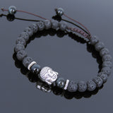 Men's Women Lava Rock Blue Tiger Eye Adjustable Braided Bracelet Tibetan Silver Sakyamuni Buddha Head Bead Buddhism DiyNotion T216