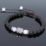 Men's Women Lava Rock White Howlite Adjustable Braided Bracelet Tibetan Silver Sakyamuni Buddha Head Bead Buddhism DiyNotion T217