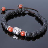 Men's Women Lava Rock Red Jasper Stone Adjustable Braided Bracelet Tibetan Silver Sakyamuni Buddha Head Bead Buddhism DiyNotion T218