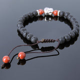 Men's Women Lava Rock Red Jasper Stone Adjustable Braided Bracelet Tibetan Silver Sakyamuni Buddha Head Bead Buddhism DiyNotion T218