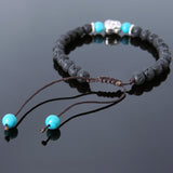 Men's Women Lava Rock Enhanced Turquoise Adjustable Braided Bracelet Tibetan Silver Sakyamuni Buddha Head Bead Buddhism DiyNotion T219