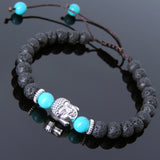 Men's Women Lava Rock Enhanced Turquoise Adjustable Braided Bracelet Tibetan Silver Sakyamuni Buddha Head Bead Buddhism DiyNotion T219