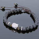 Men's Women Lava Rock Brown Blue Tiger Eye Adjustable Braided Bracelet Tibetan Silver Sakyamuni Buddha Head Bead Buddhism DiyNotion T220