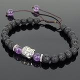Men's Women Lava Rock Amethyst Adjustable Braided Bracelet Tibetan Silver Sakyamuni Buddha Head Bead Buddhism DiyNotion T221