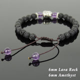 Men's Women Lava Rock Amethyst Adjustable Braided Bracelet Tibetan Silver Sakyamuni Buddha Head Bead Buddhism DiyNotion T221