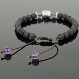 Men's Women Lava Rock Amethyst Adjustable Braided Bracelet Tibetan Silver Sakyamuni Buddha Head Bead Buddhism DiyNotion T221