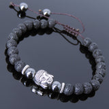 Men's Women Lava Rock Hematite Adjustable Braided Bracelet Tibetan Silver Sakyamuni Buddha Head Bead Buddhism DiyNotion T224