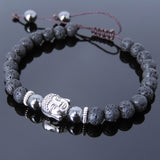 Men's Women Lava Rock Hematite Adjustable Braided Bracelet Tibetan Silver Sakyamuni Buddha Head Bead Buddhism DiyNotion T224