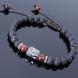 Men's Women Lava Rock Red Tiger Eye Adjustable Braided Bracelet Tibetan Silver Sakyamuni Buddha Head Bead Buddhism DiyNotion T228