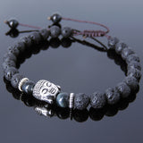 Men's Women Lava Rock Blue Tiger Eye Adjustable Braided Bracelet Tibetan Silver Sakyamuni Buddha Head Bead Buddhism DiyNotion T229
