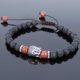 Men's Women Lava Rock Red Jasper Stone Adjustable Braided Bracelet Tibetan Silver Sakyamuni Buddha Head Bead Buddhism DiyNotion T231