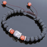 Men's Women Lava Rock Red Jasper Stone Adjustable Braided Bracelet Tibetan Silver Sakyamuni Buddha Head Bead Buddhism DiyNotion T231