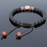 Men's Women Lava Rock Red Jasper Stone Adjustable Braided Bracelet Tibetan Silver Sakyamuni Buddha Head Bead Buddhism DiyNotion T231