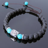 Men's Women Lava Rock Enhanced Turquoise Adjustable Braided Bracelet Tibetan Silver Sakyamuni Buddha Head Bead Buddhism DiyNotion T232