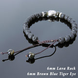 Men's Women Lava Rock Brown Blue Tiger Eye Adjustable Braided Bracelet Tibetan Silver Sakyamuni Buddha Head Bead Buddhism DiyNotion T233