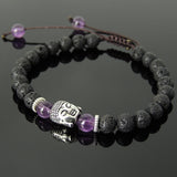Men's Women Lava Rock Amethyst Adjustable Braided Bracelet Tibetan Silver Sakyamuni Buddha Head Bead Buddhism DiyNotion T234