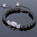 Men's Women Lava Rock White Crystal Adjustable Braided Bracelet Tibetan Silver Sakyamuni Buddha Head Bead Buddhism DiyNotion T235