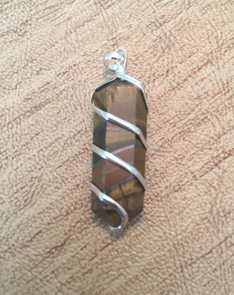 Tiger's Eye Wrapped Pendant - Sacral Chakra - Solar Plexus - Reiki - Capricorn - Energy Healing