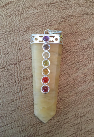 Yellow Aventurine Flat Pencil Chakra Pendant - Solar Plexus - Reiki - Energy Healing